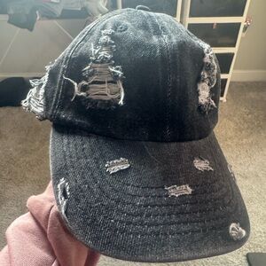 Distressed Black Denim Cap